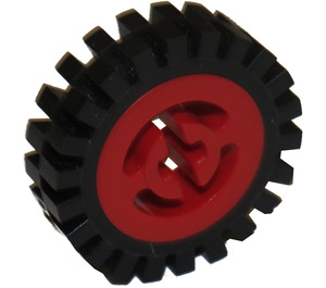 LEGO Red Wheel Hub 8 x 17.5 with Axlehole with Narrow Tire 24 x 7 with Ridges Inside