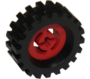 LEGO Red Wheel Hub 8 x 17.5 with Axlehole with Tire 30 x 10.5 with Ridges Inside