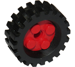 LEGO Rød Wheel Rim 10 x 17.4 with 4 Studs and Technic Peghole with Tire 30 x 10.5 with Ridges Inside