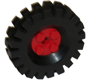 LEGO Red Wheel Rim 10 x 17.4 with 4 Studs and Technic Peghole with Tire 43 x 11 (17 mm Inside Diameter)