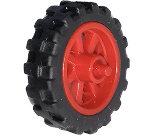 LEGO Červená Wheel Rim Ø14.6 x 6 with Spokes and Stub Axles with Tire Ø 20.9 X 5.8  Offset Tread