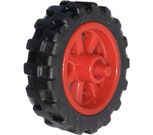 LEGO Red Wheel Rim Ø14.6 x 6 with Spokes and Stub Axles with Tire Ø 20.9 X 5.8  Offset Tread