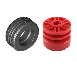 LEGO Rot Wheel Rim Ø18 x 14 with Axle Hole with Tire Ø30.4 x 14 (Thick Rubber)