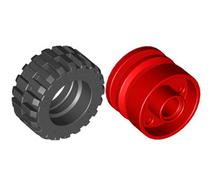 LEGO Red Wheel Rim Ø18 x 14 with Pin Hole with Tire 30.4 x 14 with Offset Tread Pattern and No band