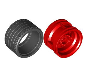 LEGO Red Wheel Rim Ø30 x 20 with No Pinholes, with Reinforced Rim with Tire Low Wide Ø37 X 22