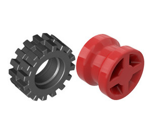 LEGO Red Wheel Rim Ø8 x 6.4 without Side Notch with Small Tire with Offset Tread (without Band Around Center of Tread)