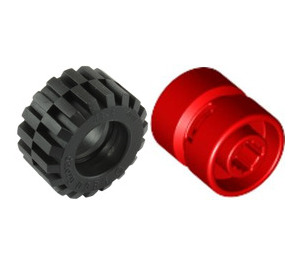 LEGO Red Wheel Rim Wide Ø11 x 12 with Notched Hole with Tire 21mm D. x 12mm - Offset Tread Small Wide with Bevelled Tread Edge