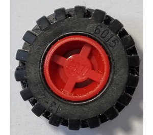 LEGO Red Wheel Rim Wide Ø11 x 12 with Notched Hole with Tire 21mm D. x 12mm - Offset Tread Small Wide with Slightly Bevelled Edge and no Band