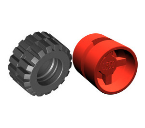 LEGO Red Wheel Rim Wide Ø11 x 12 with Round Hole with Tire 21mm D. x 12mm - Offset Tread Small Wide with Slightly Bevelled Edge and no Band