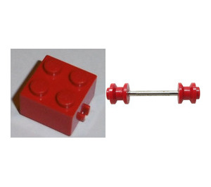 LEGO Red Wheels on metal axle For Dually Tire with Brick 2 x 2 with Wheels Holder (Open Loops)