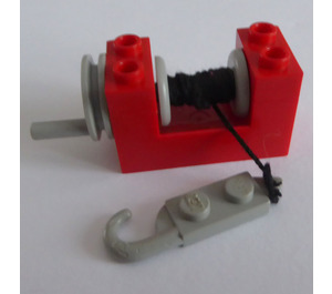 LEGO Red Winch 2 x 4 x 2 with Light Grey Drum with String and Light Grey Hook