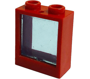 LEGO Red Window 1 x 2 x 2 without Sill with Transparent Light Blue Glass