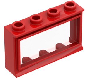 LEGO Czerwony Okno 1 x 4 x 2 Classic z Fixed Szkło i krótki parapet