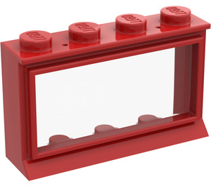 LEGO Rood Venster 1 x 4 x 2 Classic met Solide Noppen en Fixed Glas