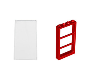 LEGO Red Window 1 x 4 x 6 Frame with Transparent Glass