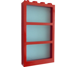 LEGO Red Window 1 x 4 x 6 Frame with Transparent Light Blue Glass
