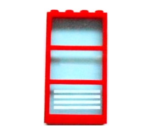 LEGO Red Window 1 x 4 x 6 with 3 Panes and Transparent Light Blue Fixed Glass with Transparent Light Blue Fixed Glass and Four White Stripes Sticker (6160)
