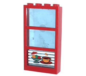 LEGO Red Window 1 x 4 x 6 with 3 Panes and Transparent Light Blue Fixed Glass with Transparent Light Blue Glass and Ice Cream Sticker (6160)