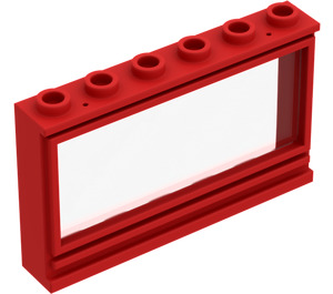 LEGO Červená Okno 1 x 6 x 3 s dutými kolíky a pevným sklem