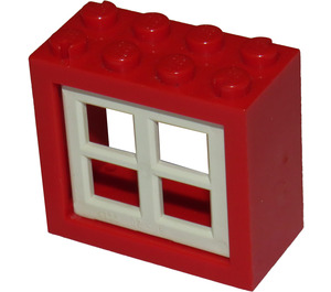 LEGO Red Window 2 x 4 x 3 Frame with White Pane