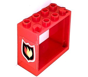 LEGO rouge Fenêtre 2 x 4 x 3 avec Feu logo Autocollant avec trous carrés (60598)