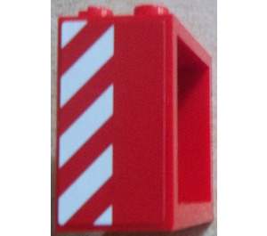 LEGO Red Window 2 x 4 x 3 with Red and White Danger Stripes Left Sticker with Square Holes (60598)
