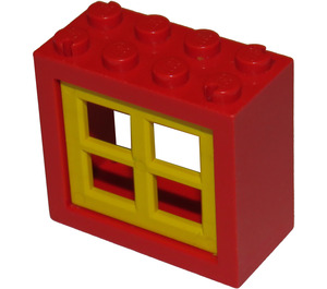 LEGO rot Fenster 2 x 4 x 3 mit Gelb Panes