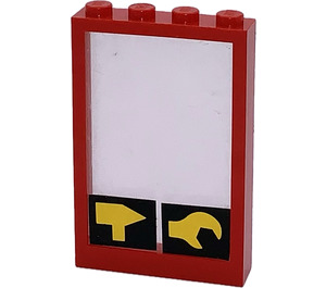 LEGO Red Window Frame 1 x 4 x 5 with Fixed Glass with Yellow Hammer and Wrench Sticker