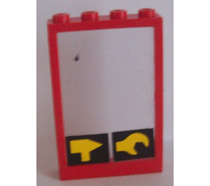 LEGO rouge Fenêtre Cadre 1 x 4 x 5 avec Fixed Verre avec Jaune Marteau et Wrench Autocollant