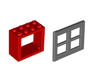 LEGO Red Window Frame 2 x 4 x 3 with Dark Stone Gray Window (73148)