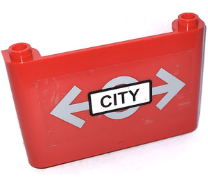 LEGO Red Windscreen 1 x 6 x 3 with 'CITY' Sticker (64453)