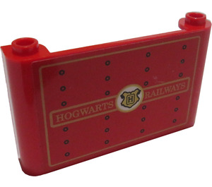 LEGO Red Windscreen 1 x 6 x 3 with Gold 'HOGWARTS RAILWAYS' and Gold Hogwarts Logo Sticker (39889)