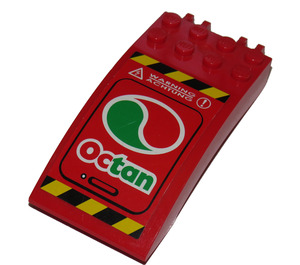 LEGO Red Windscreen 4 x 8 x 2 Curved Hinge with Octan logo and black/yellow warning stripes Sticker (46413)