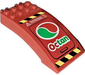 LEGO Rood Voorruit 4 x 8 x 2 Gebogen Scharnier met Octan logo Rechts Kant Sticker (46413)