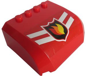 LEGO Red Windscreen 5 x 6 x 2 Curved with Fire Logo with Two White Stripes Sticker (61484)