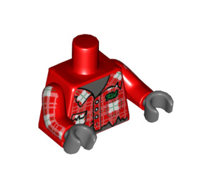 LEGO Červená Vlk Guy Minifigurka Trup s Červená Paže s Plaid Vzor a Dark Stone Ruce (973 / 88585)