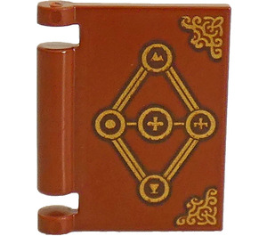 LEGO Reddish Brown Book Cover with Gold Diamond and Swirl (24093)