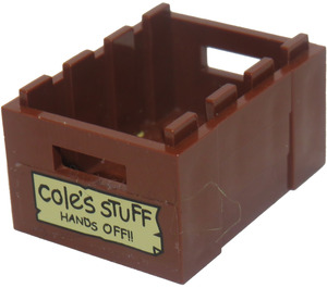 LEGO Reddish Brown Box 3 x 4 with 'cole's STUFF HANDS OFF!!' Sticker (30150)