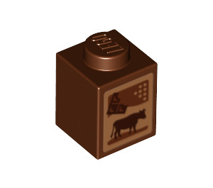 LEGO Brun rougeâtre Brique 1 x 1 avec Cocoa Carton (Cow et Chocolate) (3005 / 21662)