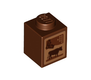 LEGO Rötliches Braun Stein 1 x 1 mit Cocoa Carton (Cow und Chocolate) (3005 / 21662)