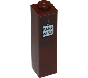 LEGO Reddish Brown Brick 1 x 1 x 3 with 'RING ALSO' sign Sticker (14716)