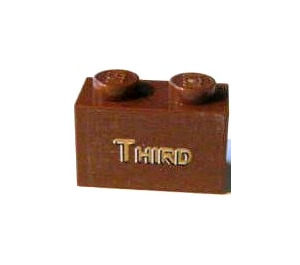 LEGO Reddish Brown Brick 1 x 2 with 'THIRD' Sticker with Bottom Tube (3004)