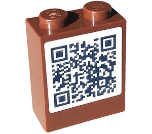 LEGO Reddish Brown Brick 1 x 2 x 2 with QR Code Sticker with Inside Stud Holder (3245)
