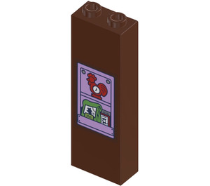 LEGO Roodachtig Bruin Steen 1 x 2 x 5 met Kip Clock en Bag Aan Shelf Sticker (2454)