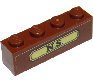LEGO Roodachtig Bruin Steen 1 x 4 met "N.S." Sticker (3010)