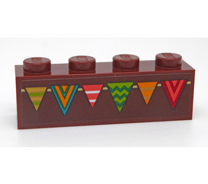 LEGO Reddish Brown Brick 1 x 4 with Pennant Banner Sticker (3010)