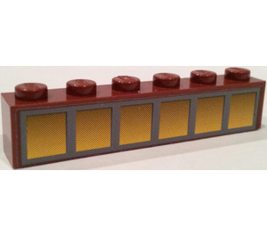 LEGO Rötlich-braun Backstein 1 x 6 mit 6 Gelb Windows Aufkleber (3009)