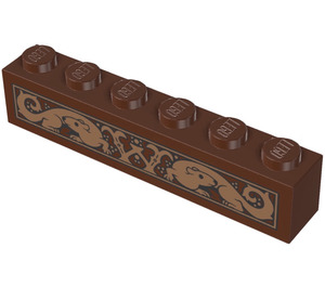 LEGO Reddish Brown Brick 1 x 6 with ‘W’ and Two Weasels Wood Carving Sticker