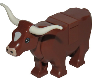 LEGO Reddish Brown Cow with White Patch on Head and Long Horns