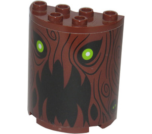 LEGO Reddish Brown Cylinder 2 x 4 x 4 Half with Tree Bark Lines, Lime Eyes and Open Mouth Pattern Sticker (6218)